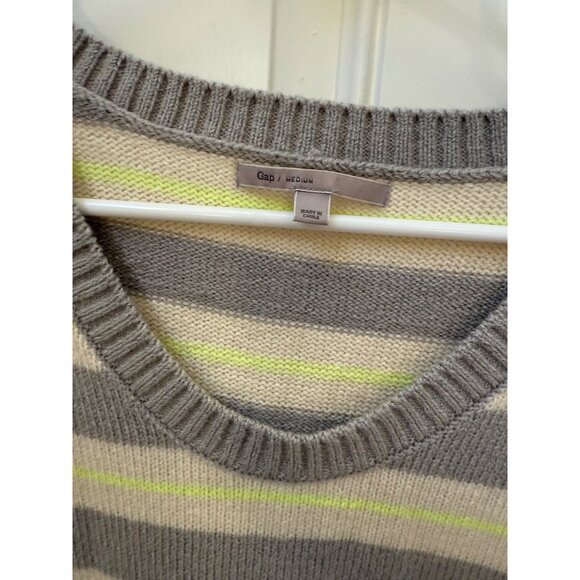 Gap Cream Gray Neon Yellow Knit Sweater - Picture 4 of 6